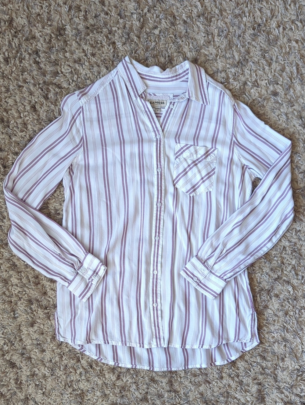 Express White and Lavender Striped Button-Down Shirt